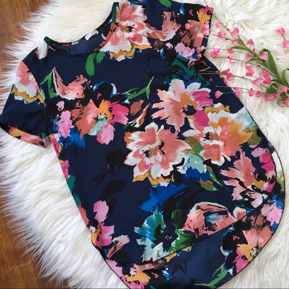 Spense floral high low short sleeve blouse